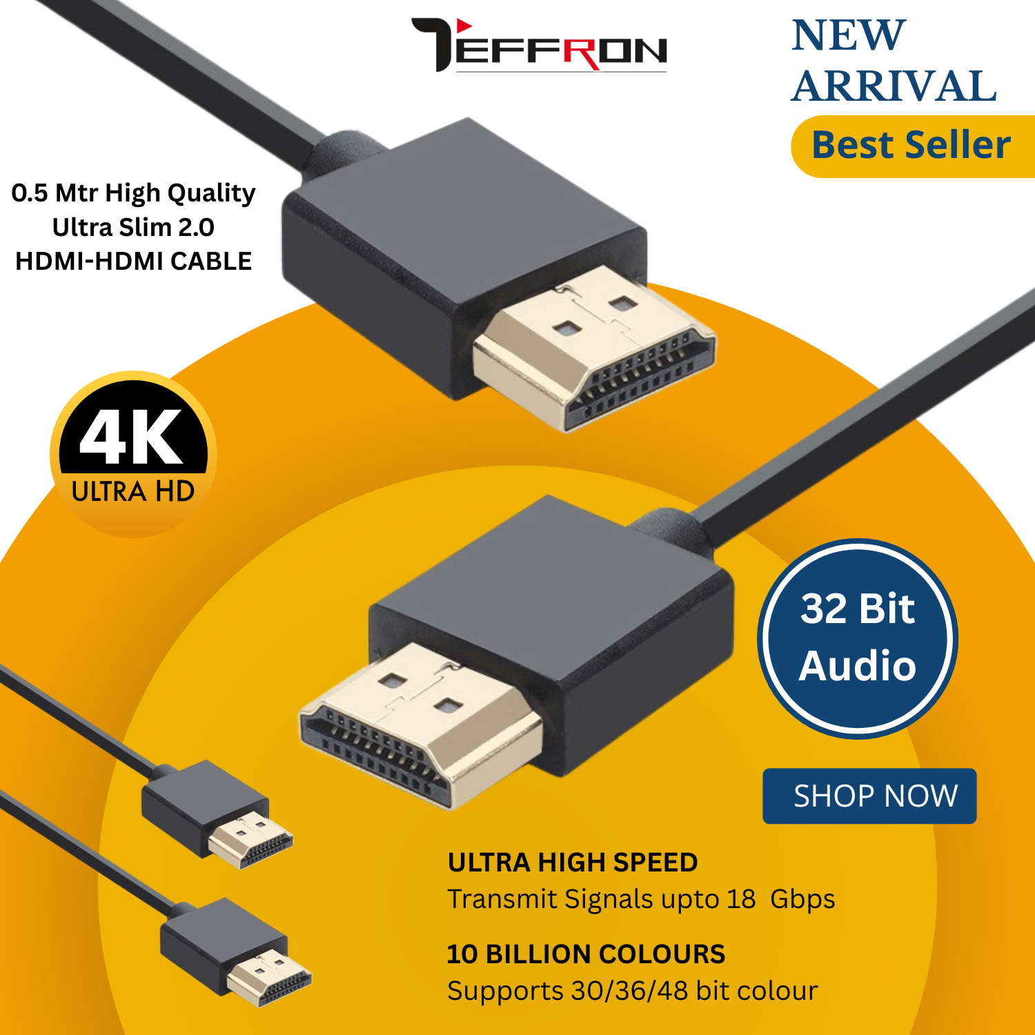 Teffron Black 0.5 Mtr Ultra Slim HDMI Cable